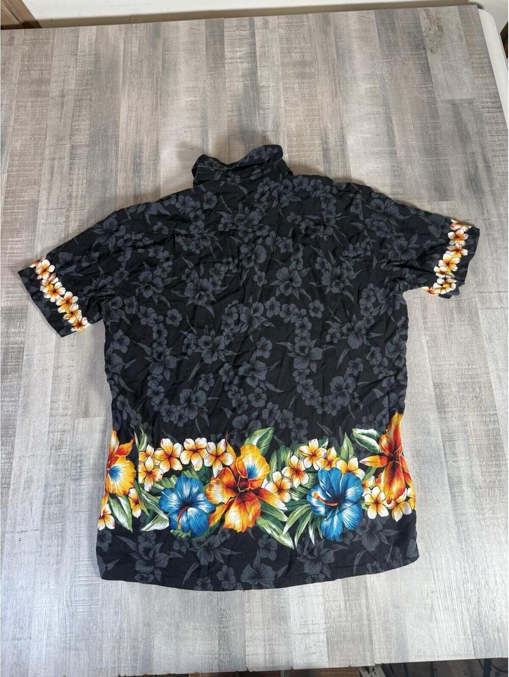 Vintage Kennington Cali Mens Large Floral Hawaiian Shirt Wood Button Aloha Rayon - Picture 7 of 9